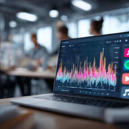 Analyse des performances de la publicité audio en ligne sur ordinateur portable dans une salle de réunion