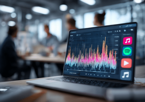 Analyse des performances de la publicité audio en ligne sur ordinateur portable dans une salle de réunion
