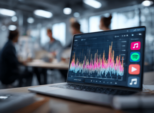 Analyse des performances de la publicité audio en ligne sur ordinateur portable dans une salle de réunion
