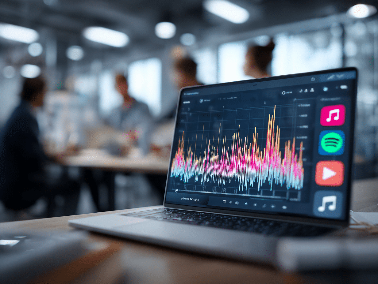 Analyse des performances de la publicité audio en ligne sur ordinateur portable dans une salle de réunion