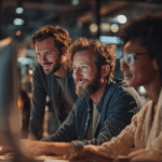 Équipe travaillant sur un projet d’IA et marketing digital