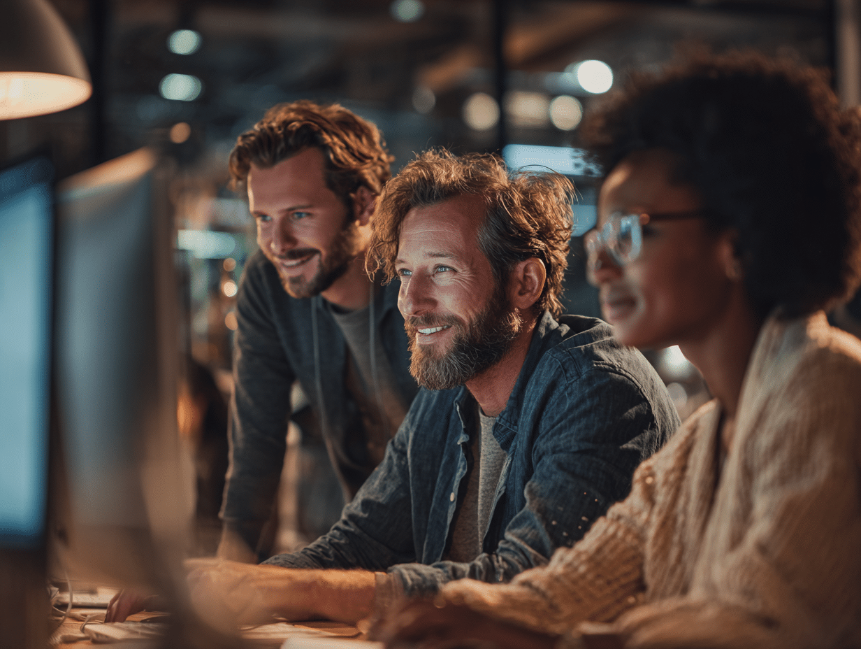 Équipe travaillant sur un projet d’IA et marketing digital